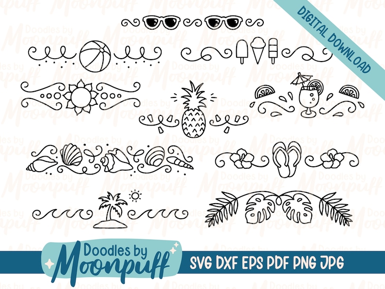 Hand-drawn Summer Text Dividers SVG Clipart, Cute Seasonal Tropical ...