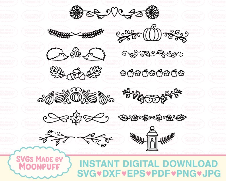 dxf eps png jpg pdf Hand-Drawn Autumn Dividers SVG cut file leaves fall pumpkin border decorative element flourishes clipart