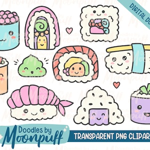 Kawaii Sushi Clipart, Cute Food PNG Clipart, Sushi Roll Download digitale