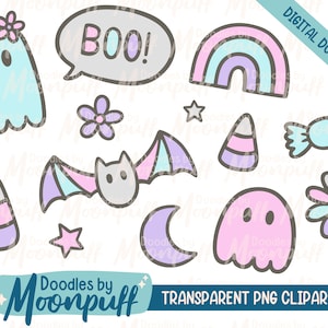 Pastelowe Halloween Clipart, Straszne, słodkie PNG Clipart, Duch Nietoperza Candy Boo, Halloween Dzieci Cyfrowe Pobieranie, Użytek Komercyjny