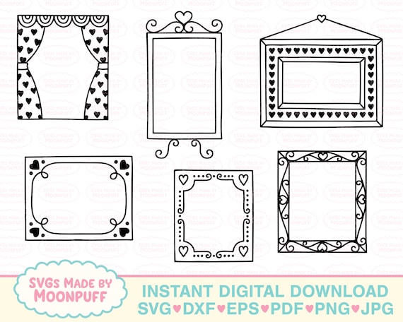 hand drawn heart frames set 1 borders svg cut file etsy