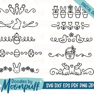 May include: A set of ten black and white Easter-themed digital clipart images. The images include bunnies, chicks, eggs, carrots, flowers, and baskets. The images are perfect for creating cards, invitations, scrapbook pages, and other crafts.