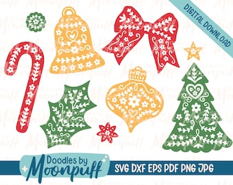 Skandinavisch Weihnachten SVG Design, Süße Hand gezeichnet Detaillierte Weihnachten Cut Datei, Festlicher Urlaub Dekor SVG, dxf eps png jpg pdf