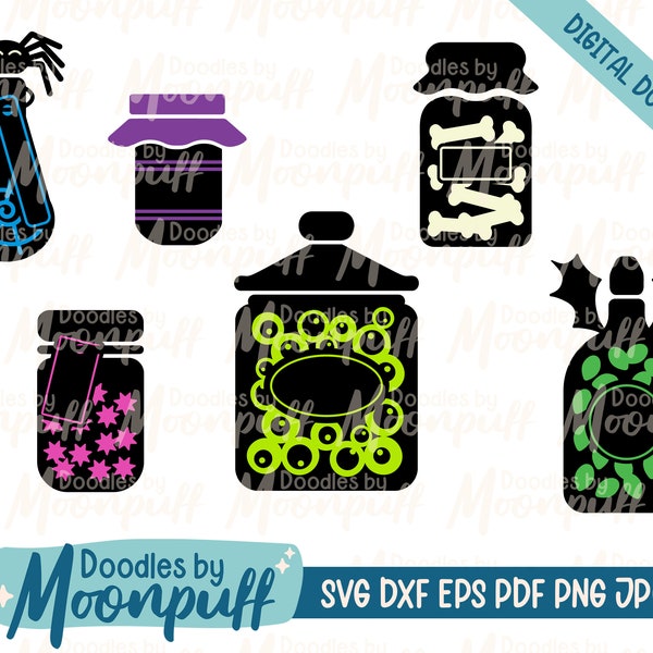 Halloween Ingredient Jars SVG Cut Files, Magic Potion Elements Clipart, Halloween Witch Wizard Party Decor, dxf eps png jpg pdf