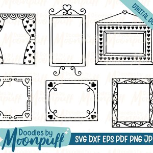 Zestaw 1 ręcznie rysowanych ramek w kształcie serca - obramowania SVG plik do cięcia, element dekoracyjny Walentynek, prostokątne ramki doodle clipart, dxf eps png jpg pdf
