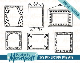 Hand-Drawn Heart Frames Set 1 - borders SVG cut file, Valentines decorative element, rectangular doodle frames clipart, dxf eps png jpg pdf