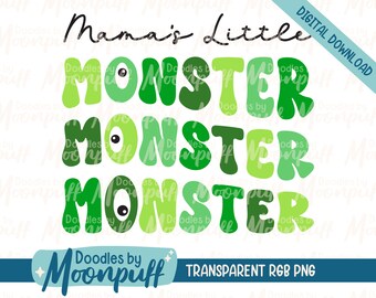 Mama's Little Monster Sublimation Design, Kids Cute Halloween PNG Clipart, Green Halloween Trendy Digital Download, Commercial Use