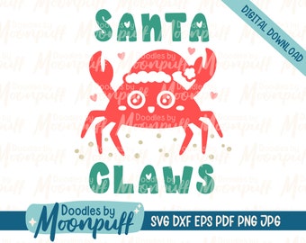 Santa Claws Cute SVG Cuttable, Kawaii Weihnachten Design, Süße Krabbe SVG, Marine Life Holiday Cut File, Lustiges Holiday SVG, dxf eps png jpg pdf