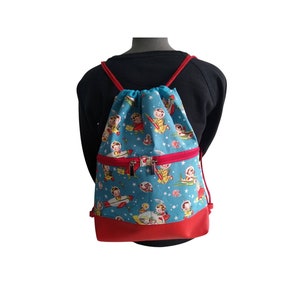 Retro print bag, rocket backpack, cute drawstring bag, gym bag, sports bag, pe bag, swim bag, back to school bag, bag for gift,