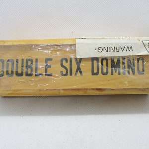 NOS Vintage Set Of 28 Dominoes Double Six In Wooden Storage Box with Slide Top ~  Game