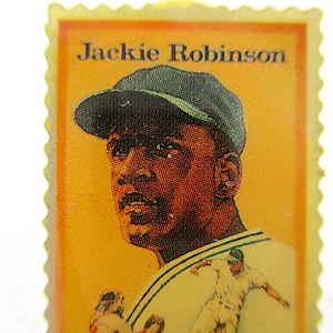 Brooklyn Dodgers Star Jackie Robinson ~ Metal Stamp Lapel Pin ~ c1982