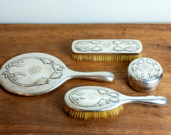 Antique Danish Pewter Dressing / Vanity Set Designed by Mogens Ballin / Art Nouveau