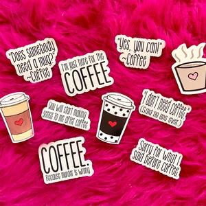 Coffee Lover 10 Sticker Bundle, Gift for mom, gift for her, caffeine gift, Funny Stickers, Best Friend Gift, Hydroflask Sticker CF200