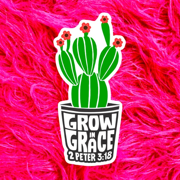 Bible Verse Sticker, Grow in Grace cactus sticker, 2 Peter 3 Scripture, Christian Scripture Gift, Faith Gift, Gift for Best Friend  GS169