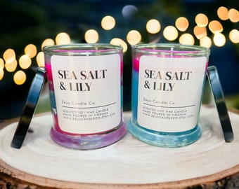 Sea salt & Lily Candle- beach candle- summer candle- shells candle- summer decor