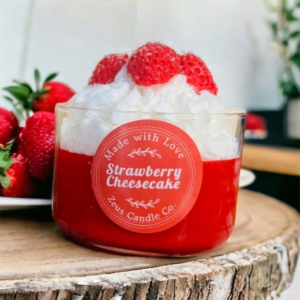 Strawberry Candle- Strawberry cheesecake candle- strawberry Shortcake candles- mini dessert candles- 5 oz candle- gift for her