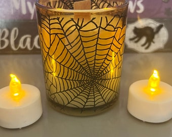 Halloween candle- Spider web candle- Halloween Spider web Candles - Candy Apple scent- 4 oz votive candle