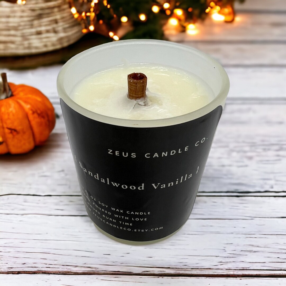 Sandalwood Vanilla Candle Sandalwood Candle Frosted Candle Round Wood