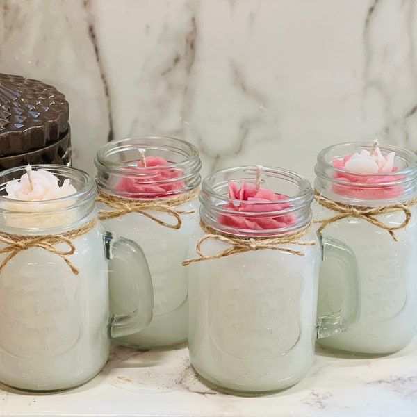 Mini farmhouse candles - small mason jar candles- rustic candles- gift candles - housewarming gifts- country candles- rose candles