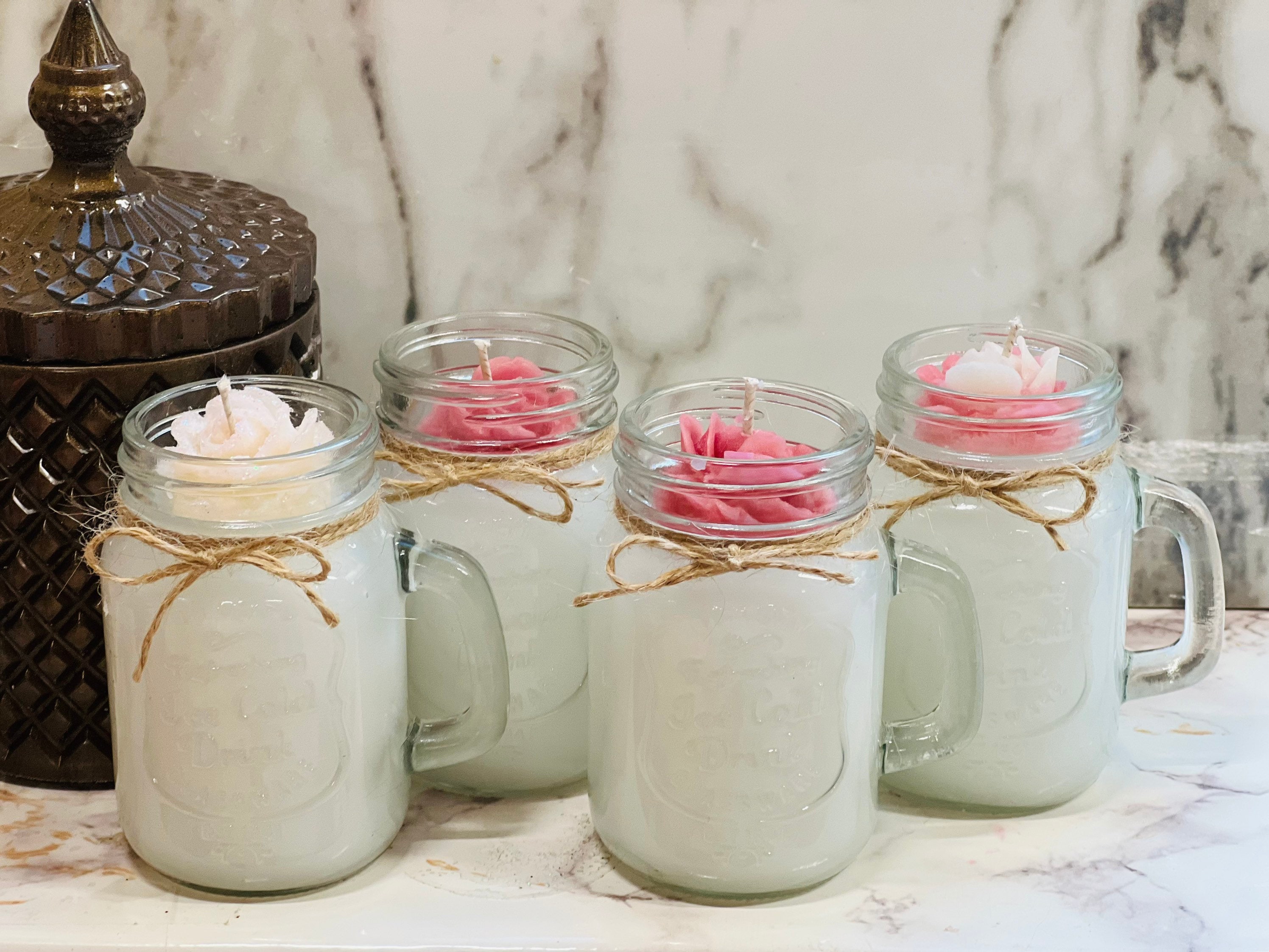 Mini Farmhouse Candles Small Mason Jar Candles Rustic Candles Gift Candles  Housewarming Gifts Country Candles Rose Candles 