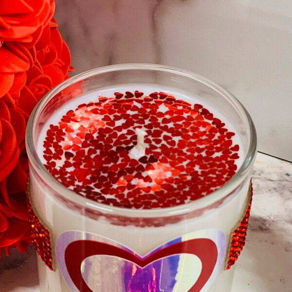 Decorative heart candle- valentine candle- valentine decor- heart candle- soy wax candle- bling candle- white bitch candle