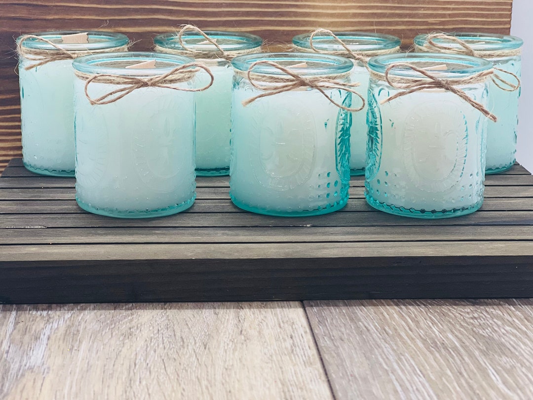 Farmhouse Votive Candles Rustic Candles Teal Glass Candles Votive