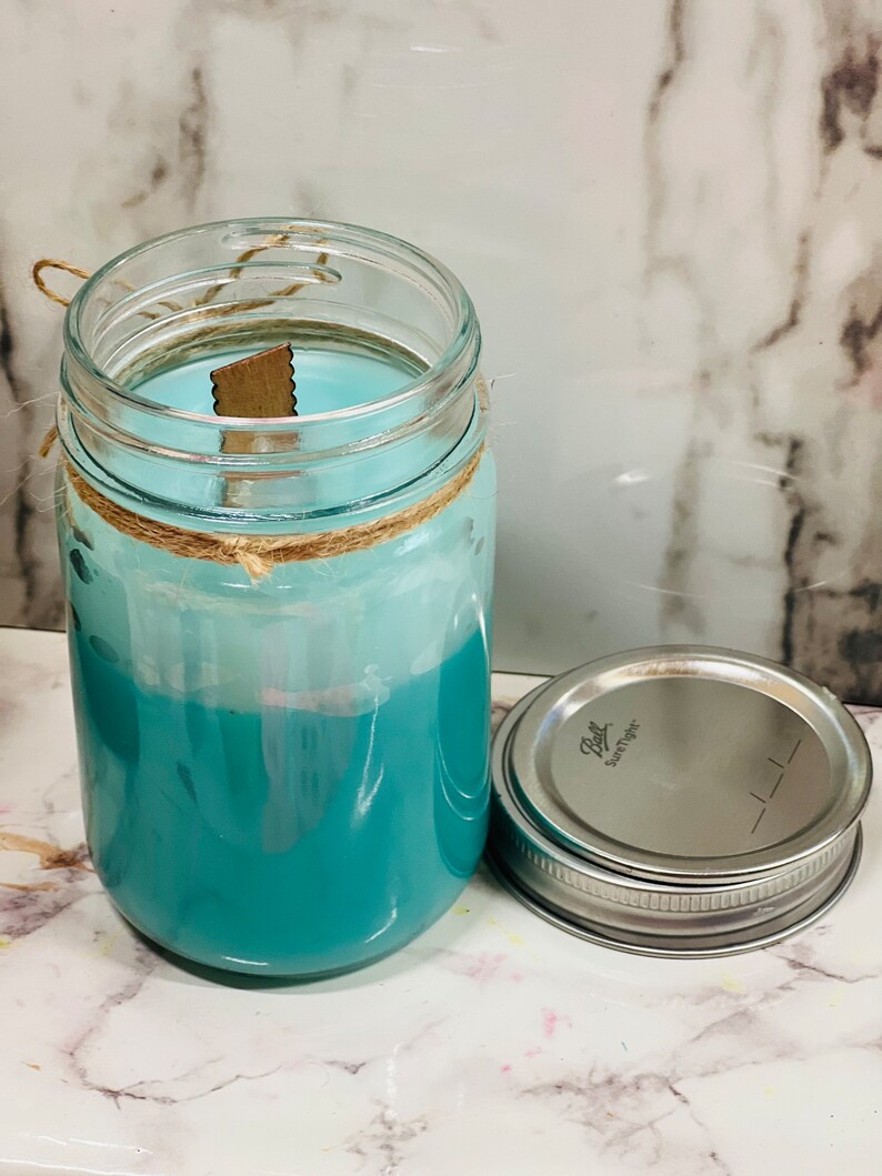 12 Oz Sea Mist Mason Jar Candle Mason Jar Candle Wood Wick Etsy