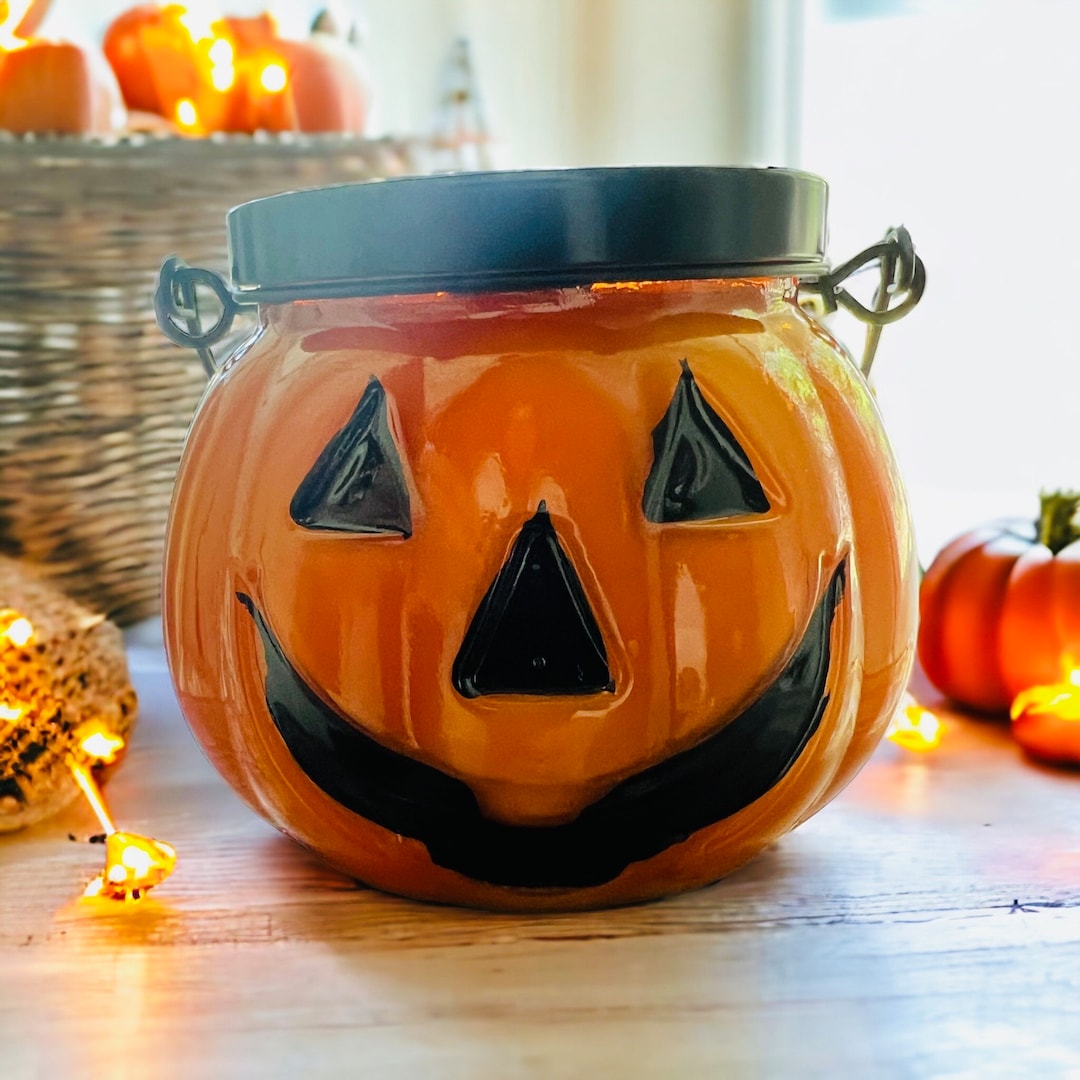 Pumpkin Candle Jackolantern Candle Pumpkin Decor Etsy