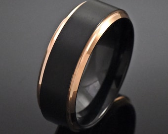 Unique Wedding Ring, Rings for Men, Promise Ring for Men, Black and Gold Tungsten Wedding Band Men, Men Wedding Band Tungsten, Custom Ring