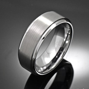Tungsten Wedding Band Men Tungsten Ring 8mm Mens Anniversary Band Custom Wedding Ring Tungsten Carbide Laser Engraved Brushed Center