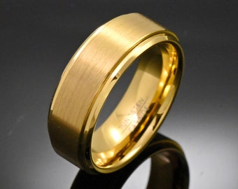 Men's Gold Tungsten Wedding Ring, Gold Tungsten Wedding Band, Tungsten Band, Men's Tungsten Ring, Tungsten Carbide Ring, Men & Women, Gift