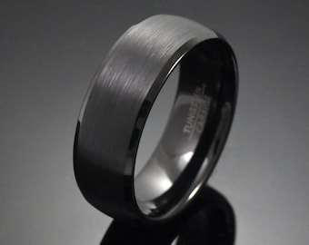 Men's Black Tungsten Wedding Ring, Tungsten Band, Anniversary Engagement, Tungsten Wedding Band, 8mm Tungsten Carbide Ring, Men & Women
