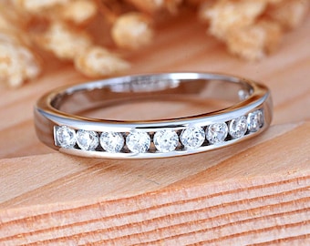 Eternity Band Channel CZ Ring  | Solid 925 Sterling Silver Bridal Eternity Wedding Ring | Womens Silver Ring | Trendy | Round Channel Set