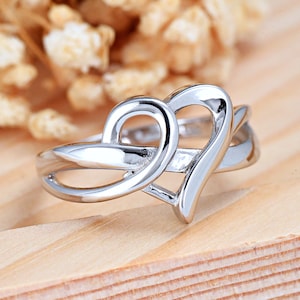 Elegant Heart Promise Ring | Solid 925 Sterling Silver Heart Ring | Womens Silver Ring | Trendy | Valentine Gift | For Mom