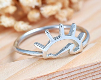 Wave Sunset Beach Ring | Solid 925 Sterling Silver Plain Sunset Dainty Ring | Womens Silver Wave Ring | Trendy Beach Ring | Gift for Surfers