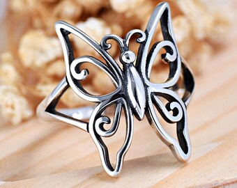 Unique Butterfly Statement Ring | Solid 925 Sterling Silver Ring | Womens Silver Ring | Trendy | Insects, Animal Jewelry | For Teens, Girls