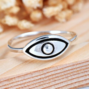Evil Eye Statement Ring | Solid 925 Sterling Silver Eye Protection Symbol Ring | Womens Silver Ring | Trendy | For Her