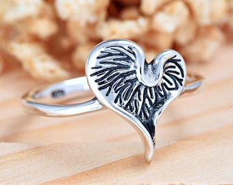 Mushroom Heart Ring | Solid 925 Sterling Silver Vintage Style Ring | Mushroom Silver Ring | Trendy | Statement Jewelry | Gift for Her