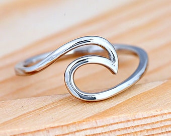 Ocean Wave Thumb Silver Ring | Nautical Sea Wavy Ring | Solid 925 Sterling Silver Women's Girl's Beach Jewelry | Gift for Her
