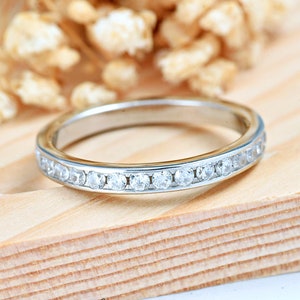3mm Band Width Eternity CZ Ring | Solid 925 Sterling Silver Cubic Zirconia Eternity Stackable Ring | Women&#39;s Silver Ring | Gift for Her