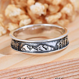 Mountains & Trees Ring | Solid 925 Sterling Silver Nature Mountain Ring | Women&#39;s Silver Ring | Trendy | Outdoor Jewelry | For Her