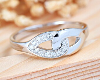 Interlocking Chain Statement Ring | Solid 925 Sterling Silver Cubic Zirconia Ring | Womens Silver Ring | Trendy Fashion Ring Jewelry