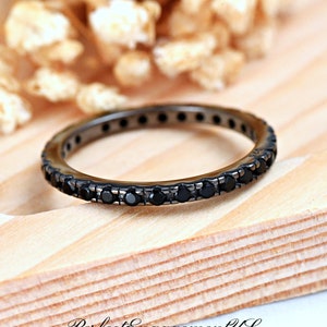 Eternity Band Black Silver CZ Ring | Solid 925 Sterling Silver Cubic Zirconia Wedding Ring | Womens Silver Ring | Engagement Stackable Ring