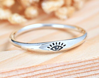Eye Dainty Stackable Ring | Solid 925 Sterling Silver Protection Symbol Ring | Womens Silver Ring | Trendy | Eye Amulet Jewelry