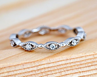 Oval Shape Sparkling Clear Round CZ Full Eternity Ring | Solid 925 Sterling Silver CZ Eternity Stackable Ring | Women's Silver Ring | Gift
