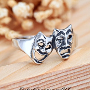 Smile Now Cry Later Oxidized Ring | Solid 925 Sterling Silver Smile Now Cry Later Ring | Womens Silver Ring | Trendy | Greek Theater Ring