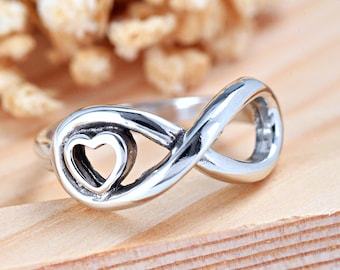 Infinity Knot Heart Ring Solid 925 Sterling Silver Infinity Love