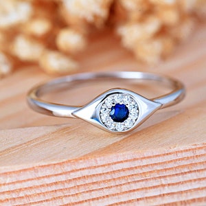 Dainty Blue CZ Eye Silver Ring | Solid 925 Sterling Silver Evil Eye Ring | Women&#39;s Silver CZ Ring | Trendy | Minimalist | Gift for Her