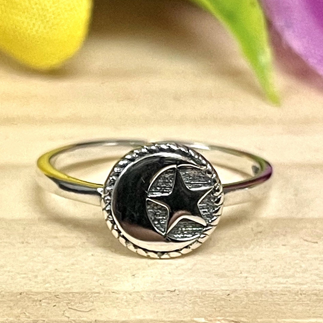 Half Moon & Star Twisted Toe Ring Solid 925 Sterling Silver Celestial ...