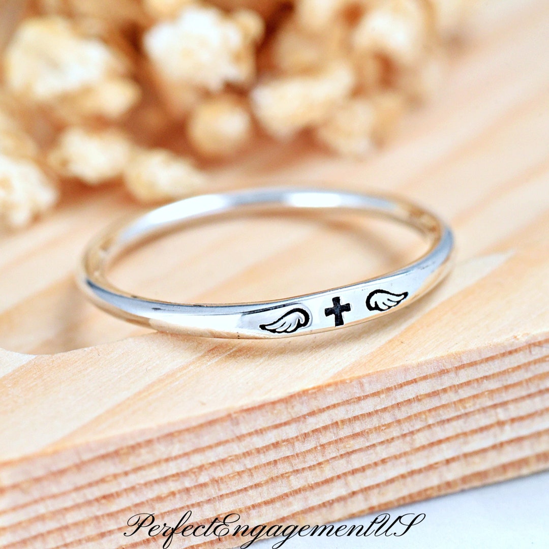 Cross With Wings Stackable Ring | Solid 925 Sterling Silver Cross ...